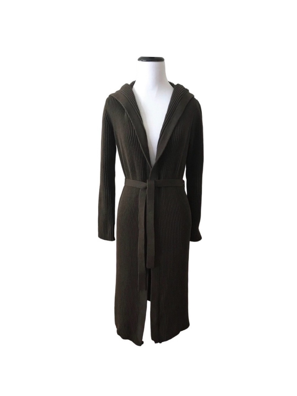 Vintage Y2K JCrew Black Ribbed Hooded Robe Sweater